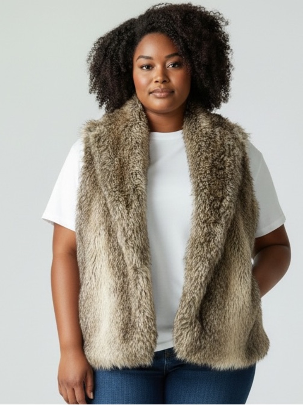 Forever 21 Faux Fur Vest in Taupe